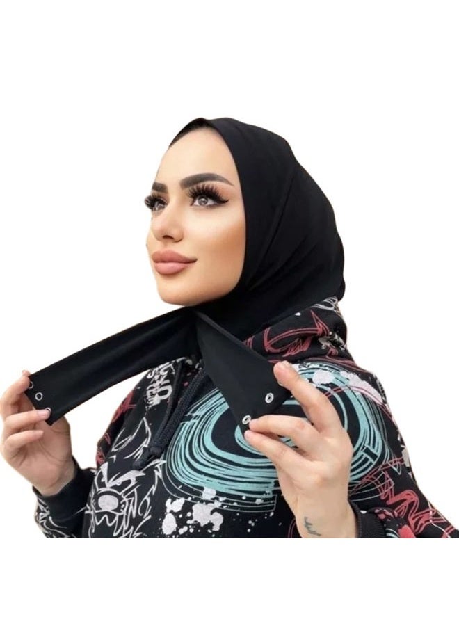 Aibearty Women Fashion Instant Muslim Turban Hijab with Snap Fastener Breathable Headscarf Bonnet Cap Turban Hat Shawl, Black, One size - Image 3