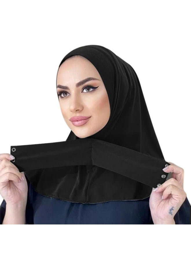 Aibearty Women Fashion Instant Muslim Turban Hijab with Snap Fastener Breathable Headscarf Bonnet Cap Turban Hat Shawl, Black, One size - Image 1