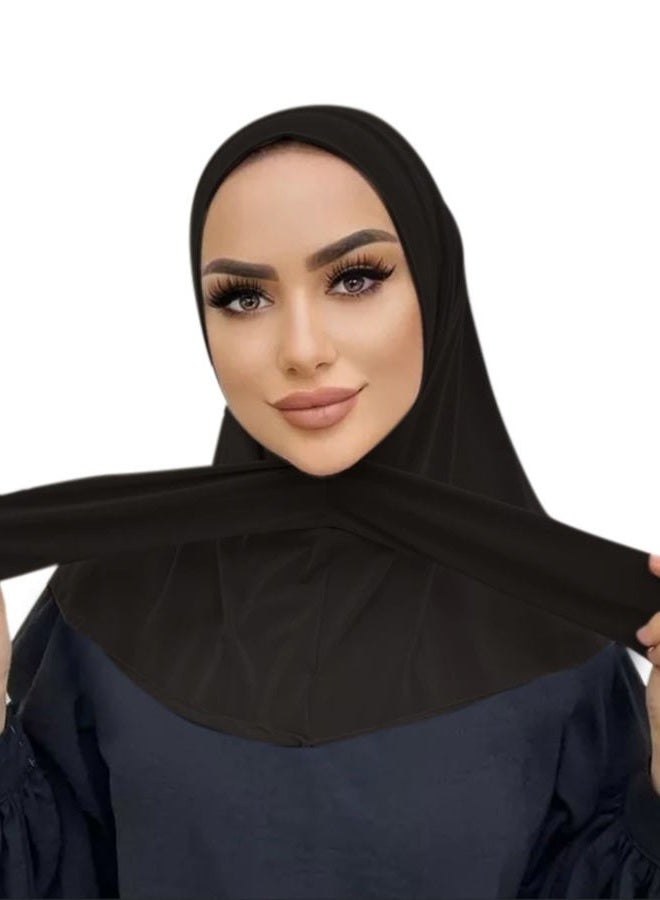 Aibearty Women Fashion Instant Muslim Turban Hijab with Snap Fastener Breathable Headscarf Bonnet Cap Turban Hat Shawl, Black, One size - Image 2