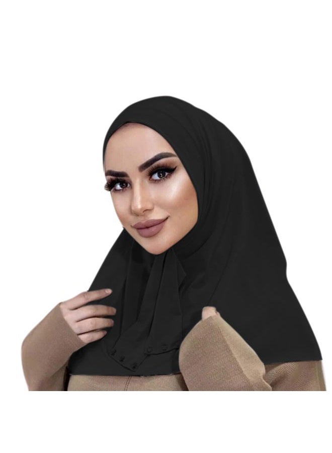 Aibearty Women Fashion Instant Muslim Turban Hijab with Snap Fastener Breathable Headscarf Bonnet Cap Turban Hat Shawl, Black, One size - Image 4