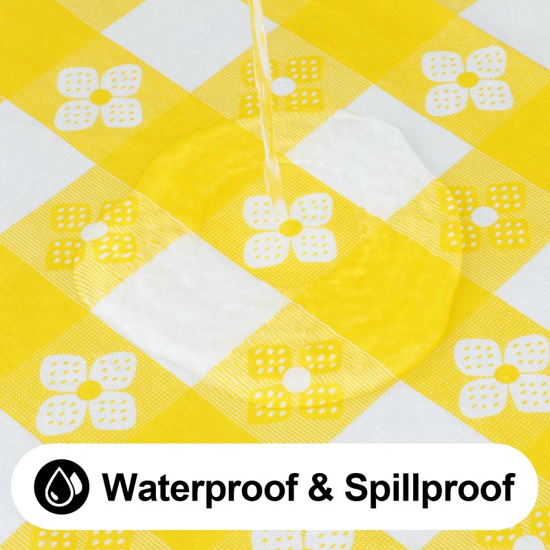 Spotjoy Rectangle Vinyl Table Cloth  Waterproof Elastic Fitted Tablecloth with Flannel Backing  Plastic Table Cover for Picnic  Camping  Outdoor (White & Yellow  30""x48"") - Image 3