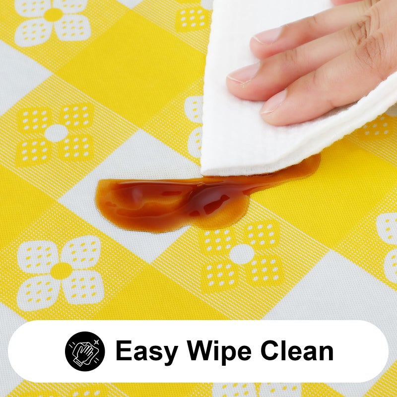 Spotjoy Rectangle Vinyl Table Cloth  Waterproof Elastic Fitted Tablecloth with Flannel Backing  Plastic Table Cover for Picnic  Camping  Outdoor (White & Yellow  30""x48"") - Image 4