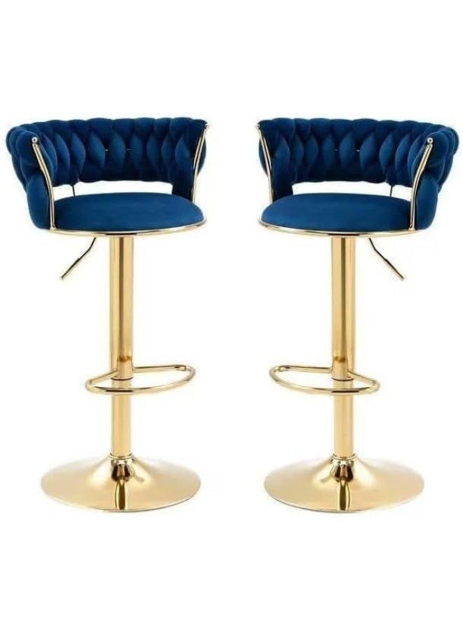 Generic SUPAAR Bar Stool Chair Dining Room Chairs Living Room Adjustable 360° Rotating Gold Metal High Stool With Backrest For Cafes. Velvet Bar Stool Chair Metal Leg. (blue 2 pcs) - Image 1