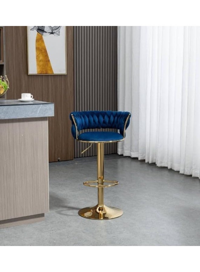 Generic SUPAAR Bar Stool Chair Dining Room Chairs Living Room Adjustable 360° Rotating Gold Metal High Stool With Backrest For Cafes. Velvet Bar Stool Chair Metal Leg. (blue 2 pcs) - Image 2