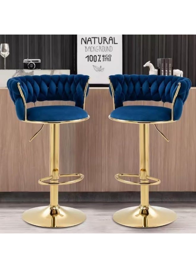 Generic SUPAAR Bar Stool Chair Dining Room Chairs Living Room Adjustable 360° Rotating Gold Metal High Stool With Backrest For Cafes. Velvet Bar Stool Chair Metal Leg. (blue 2 pcs) - Image 3