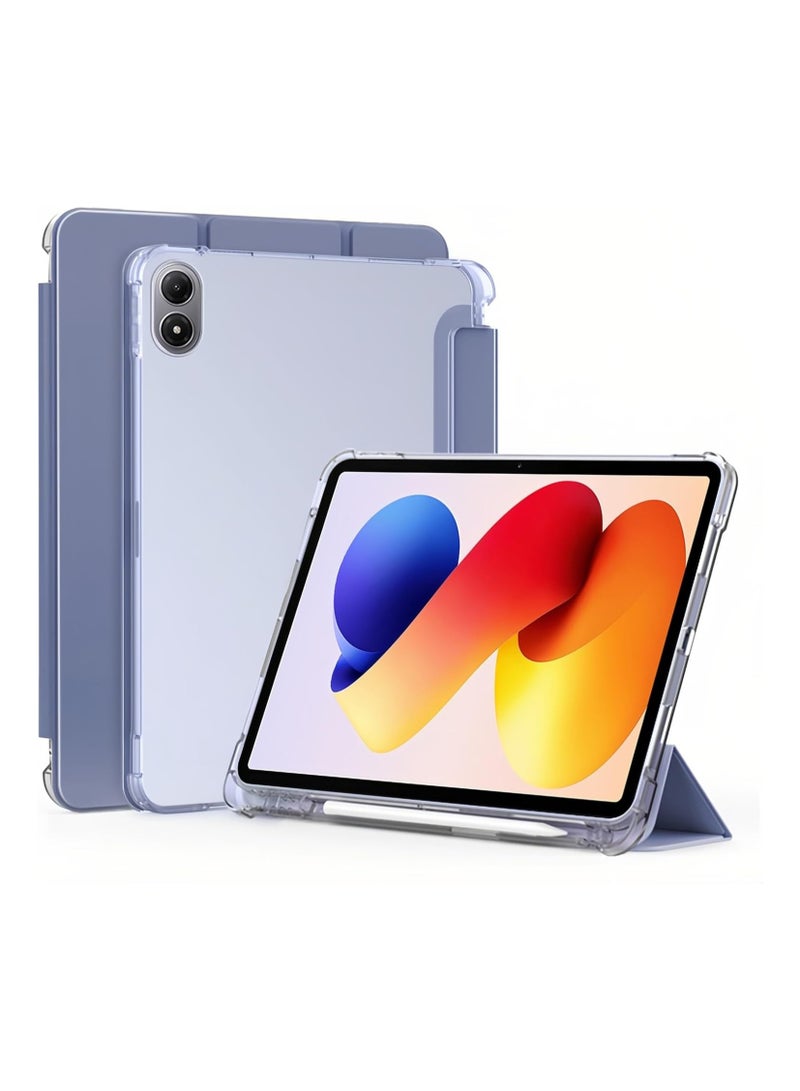 غطاء لوحي متوافق مع Xiaomi Redmi Pad 2 Pro 2025 مقاس 12.1 بوصة، يوفر حماية رقيقة مضادة للصدمات، بتصميم ذكي شبه شفاف مطفأ، مزود بحامل قلم ووظيفة الاستيقاظ/النوم التلقائي.