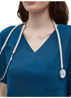 L&E Scrub for Women Set, Female Nurse Uniform, Classic V neck Top and Jogger Scrub Pants Medica l Uniform Suit with 9 Pockets, Hospital Staff, clinics, Home Health, Navy, L  - Image 2