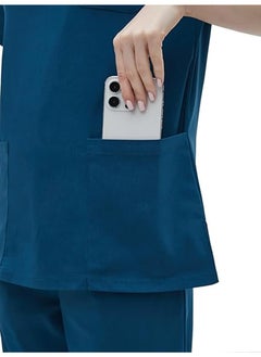L&E Scrub for Women Set, Female Nurse Uniform, Classic V neck Top and Jogger Scrub Pants Medica l Uniform Suit with 9 Pockets, Hospital Staff, clinics, Home Health, Navy, L  - Image 3