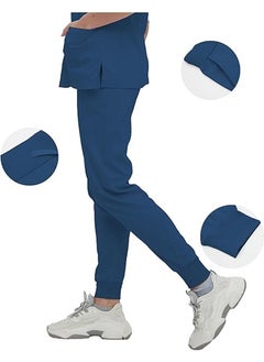 L&E Scrub for Women Set, Female Nurse Uniform, Classic V neck Top and Jogger Scrub Pants Medica l Uniform Suit with 9 Pockets, Hospital Staff, clinics, Home Health, Navy, L  - Image 4