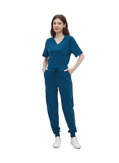 L&E Scrub for Women Set, Female Nurse Uniform, Classic V neck Top and Jogger Scrub Pants Medica l Uniform Suit with 9 Pockets, Hospital Staff, clinics, Home Health, Navy, L  - Image 1