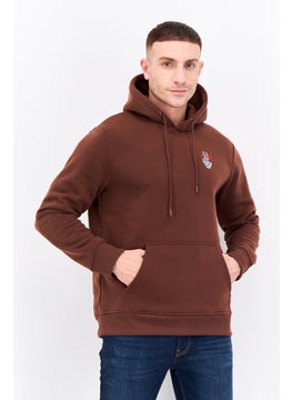 Men Hooded Embroidered Logo Long Sleeves Sweatshirt, Brown Combo