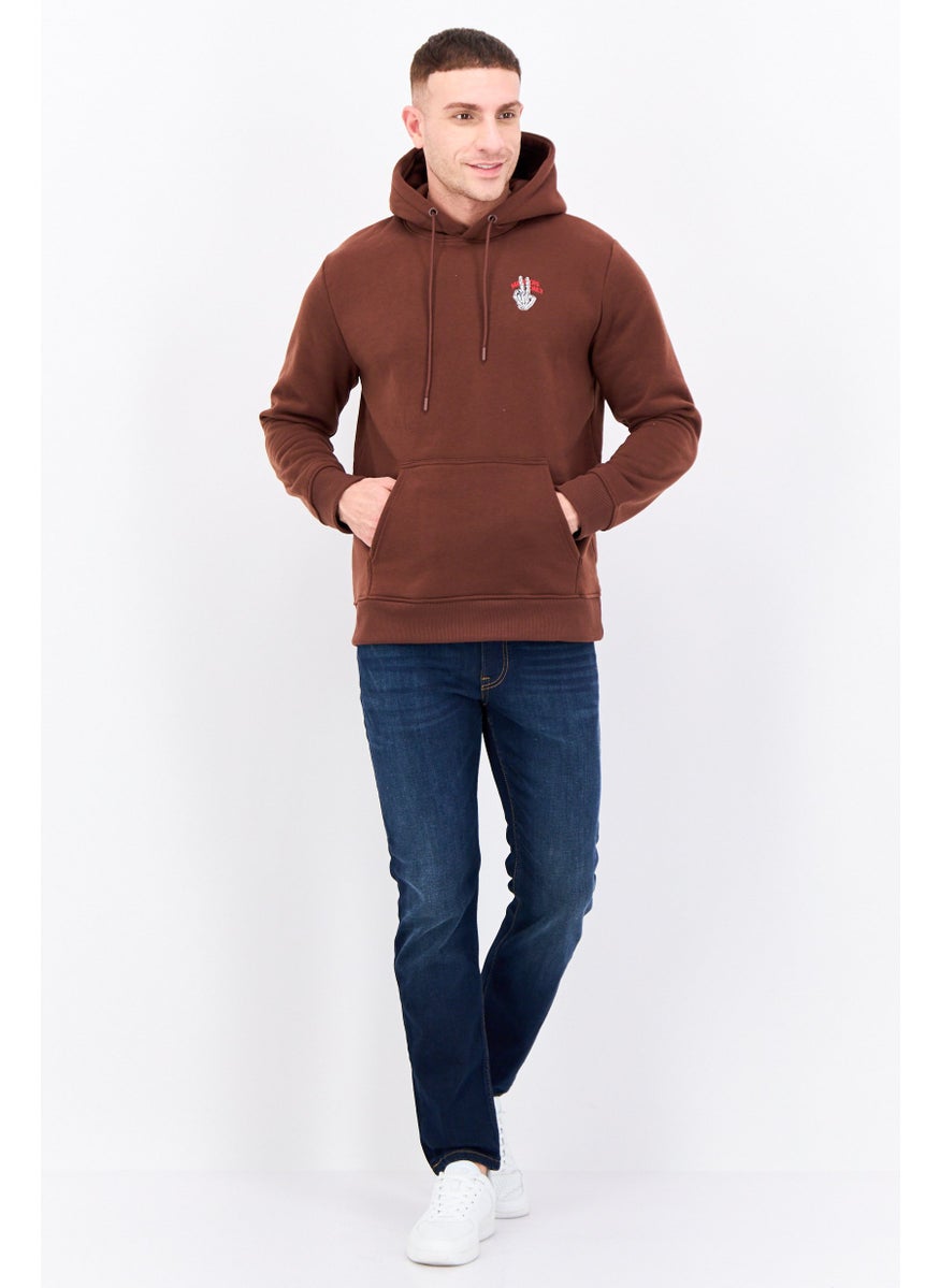 MEMBERS ONLY - Men Hooded Embroidered Logo Long Sleeves Sweatshirt, Brown Combo - Image 1
