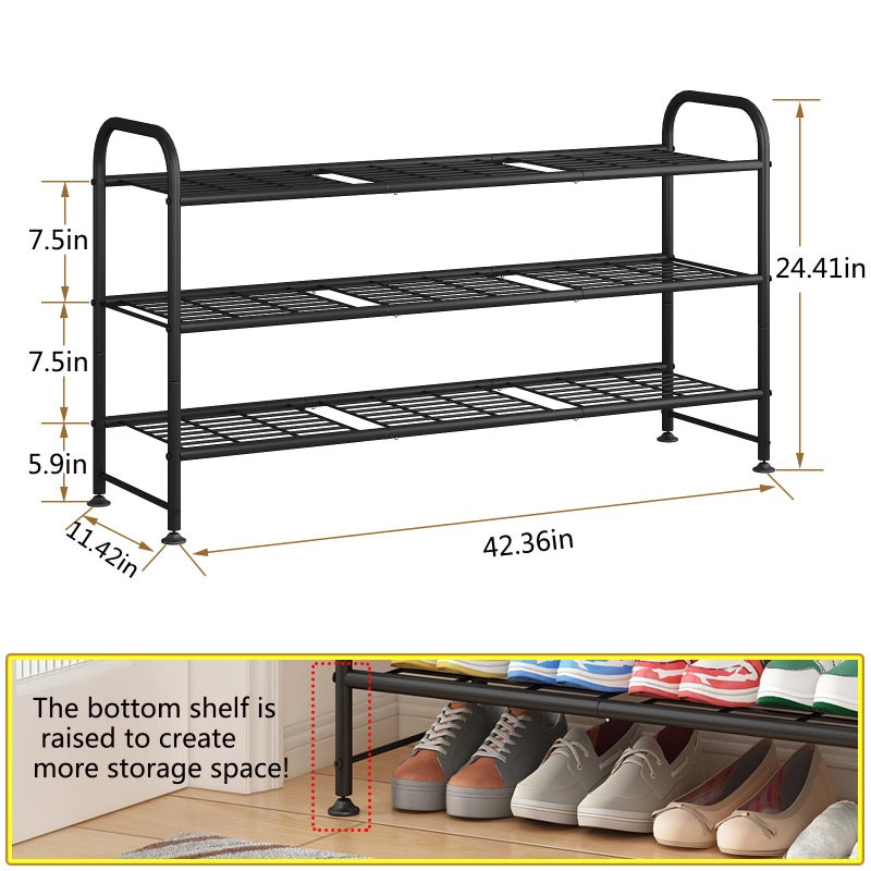 LINZINAR Shoe Rack 3 Tier Long Metal Shoe Organizer for Closet Entryway Black - Image 4