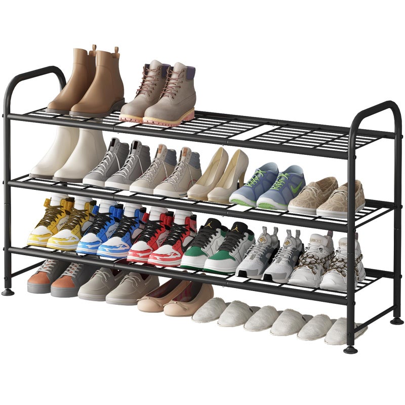 LINZINAR Shoe Rack 3 Tier Long Metal Shoe Organizer for Closet Entryway Black - Image 1