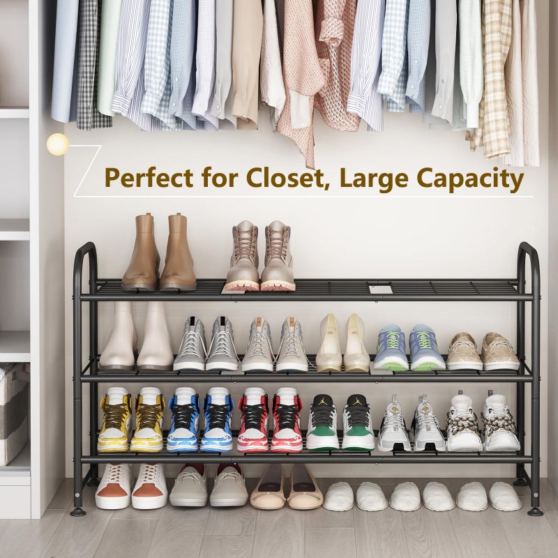 LINZINAR Shoe Rack 3 Tier Long Metal Shoe Organizer for Closet Entryway Black - Image 3