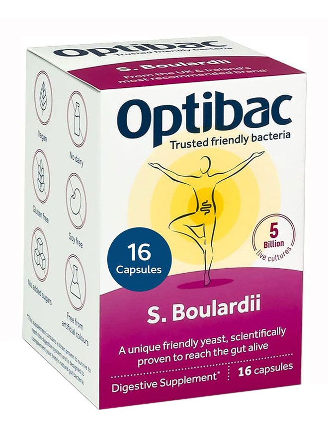 Optibac Probiotics Saccharomyces Boulardii Vegan Scientifically Proven Digestive Probiotic Supplement 5 Billion Cfu 16 Capsules  - Image 1