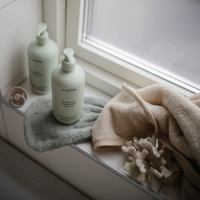 mushie Baby Bath Mitt | Organic Cotton | Pack of 2 (Moss) - Image 4