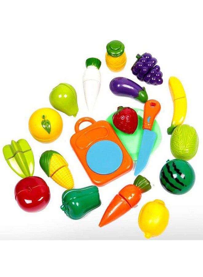 Kids Mandi مجموعة الفواكه والخضروات المقطعة واللعب للأطفال | لعبة تفاعلية للتظاهر مع فواكه وخضروات قابلة للتقطيع بشكل واقعي | طعام مقطع للأطفال - 18 قطعة - Image 1