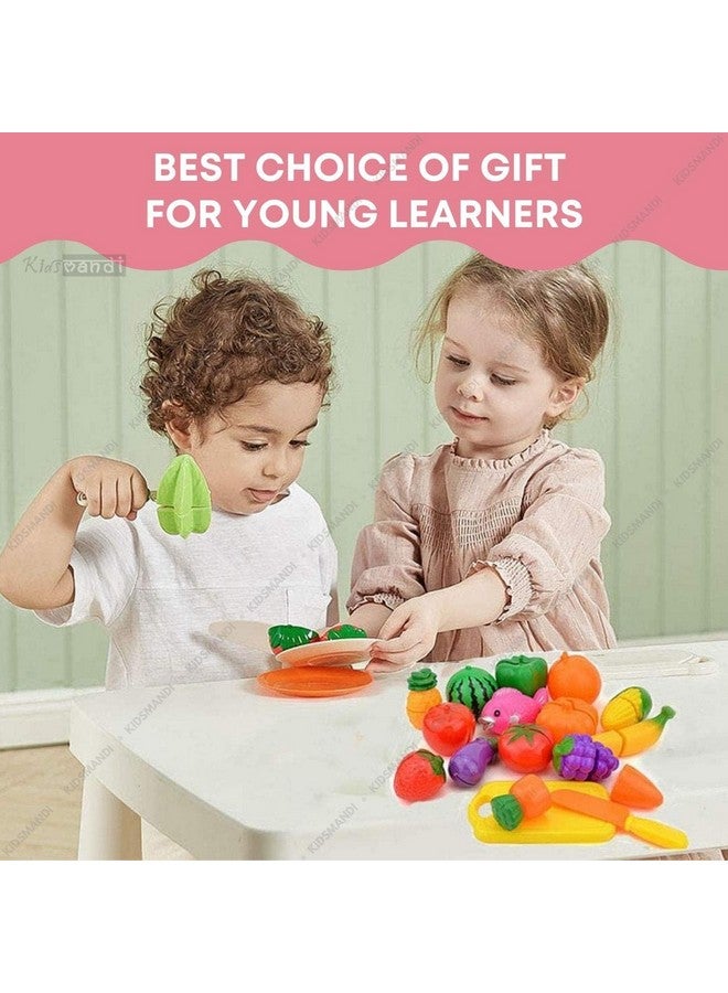 Kids Mandi مجموعة الفواكه والخضروات المقطعة واللعب للأطفال | لعبة تفاعلية للتظاهر مع فواكه وخضروات قابلة للتقطيع بشكل واقعي | طعام مقطع للأطفال - 18 قطعة - Image 5