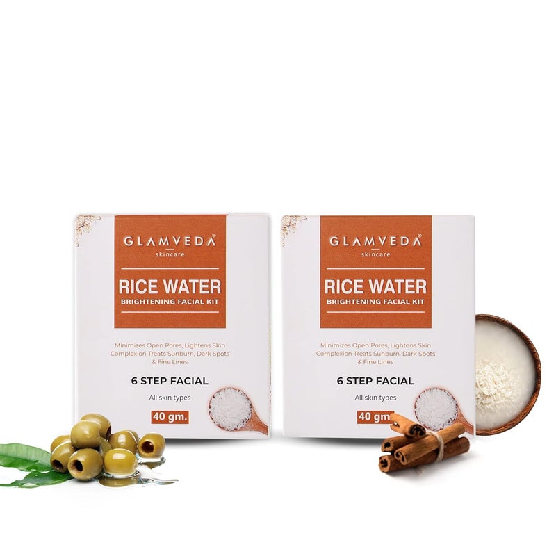 Glamveda Rice Water Brightening Facial Kit Pack Of 2 6 Steps Facial Kit 80 Gm - Image 1