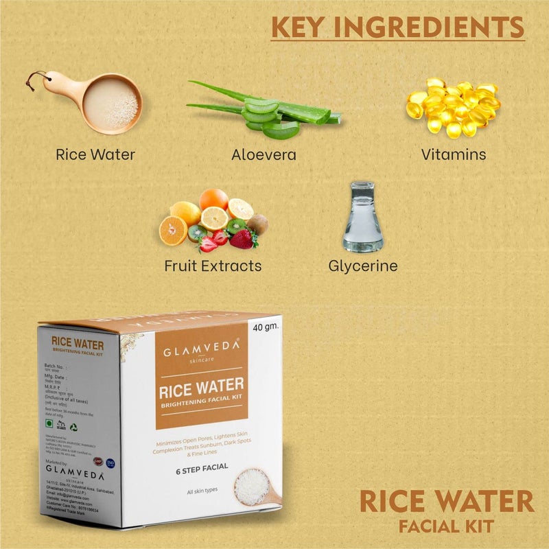 Glamveda Rice Water Brightening Facial Kit Pack Of 2 6 Steps Facial Kit 80 Gm - Image 4