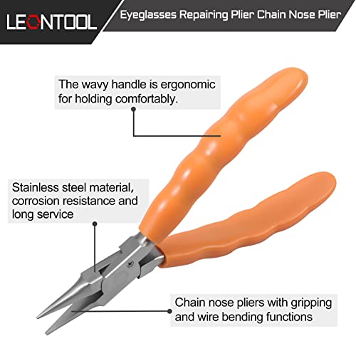 LEONTOOL كماشة ليونتول 6" ذات أنف سلسلة من الفولاذ المقاوم للصدأ - أدوات إصلاح وتعديل النظارات مع مفك براغي وقماش نظارات - Image 2