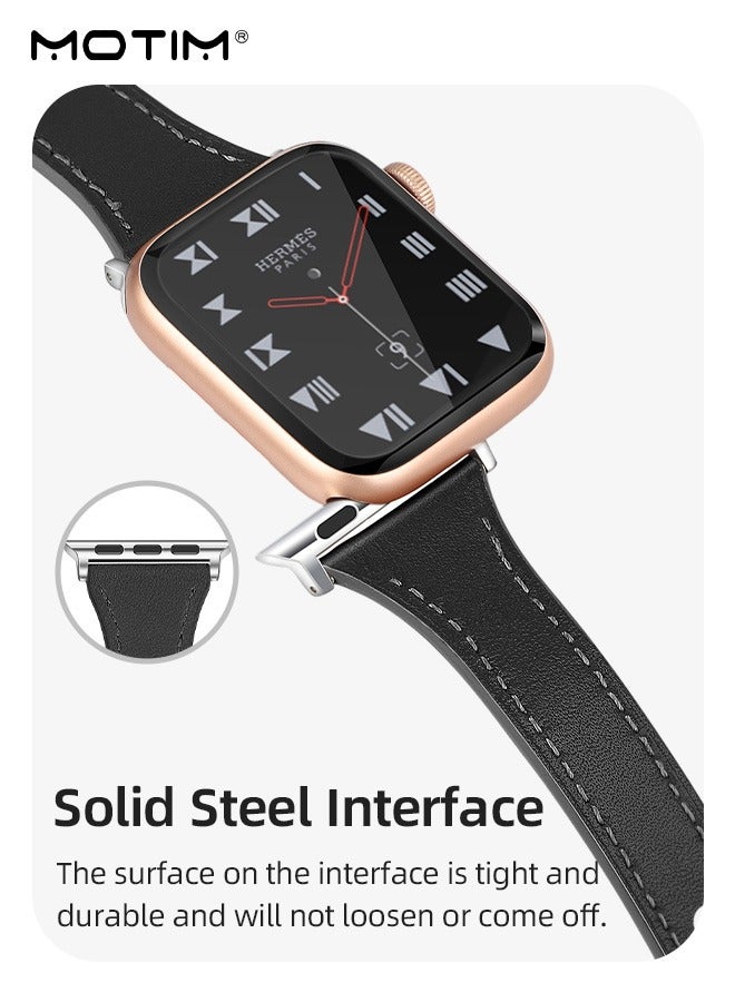 موتيم سوار Apple Watch لـ Apple Watch Series 42 مم/44 مم/45 مم/46 مم/49 مم، تصميم أنيق من الجلد الأصلي للنساء والرجال، حزام بديل نحيف، متوافق مع iWatch SE Series 11/10/9/8/7/6/5/4/3/2/1 - Image 2