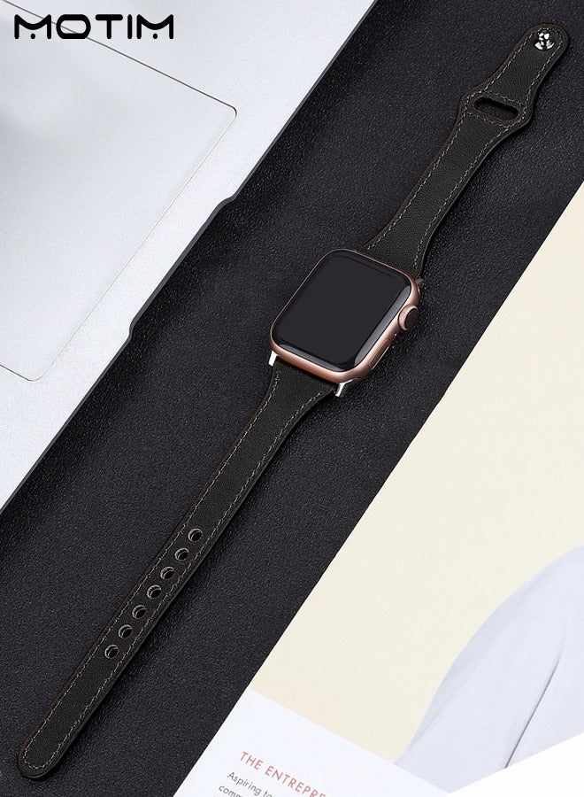 موتيم سوار Apple Watch لـ Apple Watch Series 42 مم/44 مم/45 مم/46 مم/49 مم، تصميم أنيق من الجلد الأصلي للنساء والرجال، حزام بديل نحيف، متوافق مع iWatch SE Series 11/10/9/8/7/6/5/4/3/2/1 - Image 3