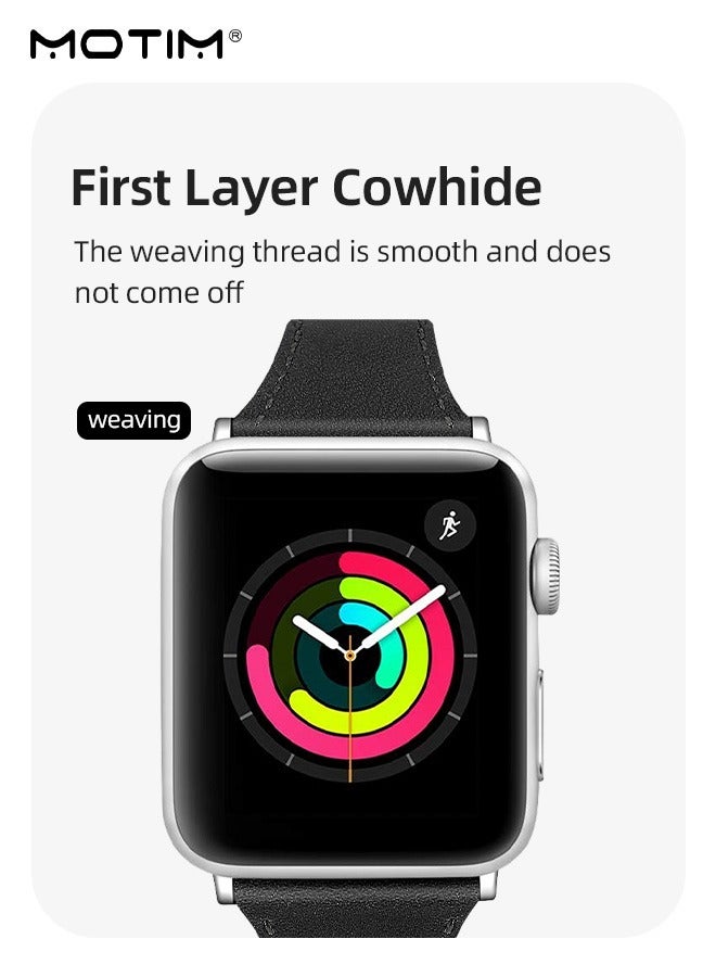 موتيم سوار Apple Watch لـ Apple Watch Series 42 مم/44 مم/45 مم/46 مم/49 مم، تصميم أنيق من الجلد الأصلي للنساء والرجال، حزام بديل نحيف، متوافق مع iWatch SE Series 11/10/9/8/7/6/5/4/3/2/1 - Image 5