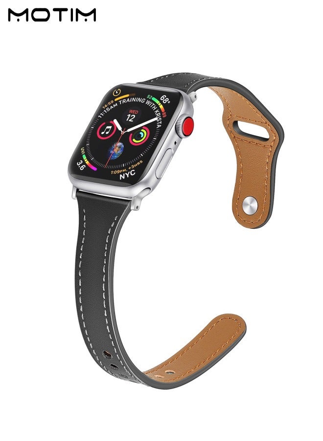 موتيم سوار Apple Watch لـ Apple Watch Series 42 مم/44 مم/45 مم/46 مم/49 مم، تصميم أنيق من الجلد الأصلي للنساء والرجال، حزام بديل نحيف، متوافق مع iWatch SE Series 11/10/9/8/7/6/5/4/3/2/1 - Image 1