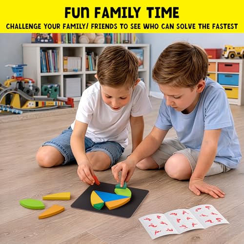 PLAY PANDA Brain Booster Type 3 Big Magnetic Puzzle Set for Kids, 11 Magnetic Shapes with Magnetic Board, 56 Puzzle Book & 56 Solution Book, Display Tray, Brain Training Indoor Educational Toy - Image 3