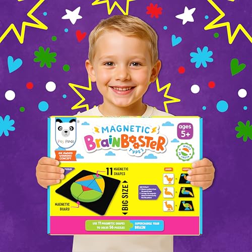 PLAY PANDA Brain Booster Type 3 Big Magnetic Puzzle Set for Kids, 11 Magnetic Shapes with Magnetic Board, 56 Puzzle Book & 56 Solution Book, Display Tray, Brain Training Indoor Educational Toy - Image 5