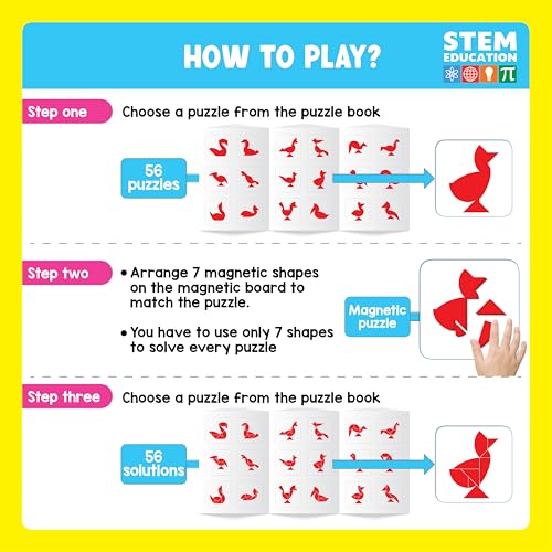 PLAY PANDA Brain Booster Type 3 Big Magnetic Puzzle Set for Kids, 11 Magnetic Shapes with Magnetic Board, 56 Puzzle Book & 56 Solution Book, Display Tray, Brain Training Indoor Educational Toy - Image 4