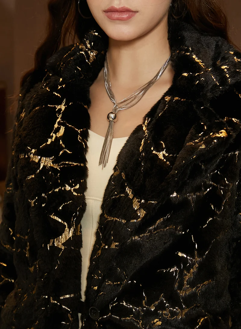 كامبوس سوترا Women's Carbon Black Metallic-Veined Fur Jacket