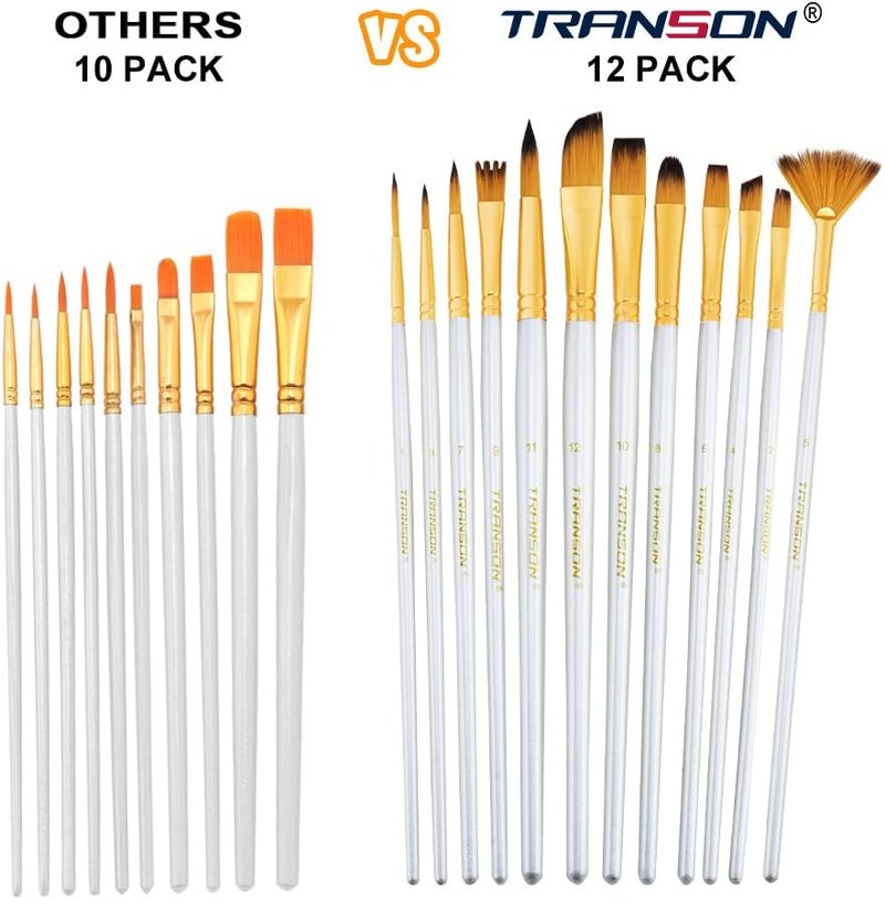 TRANSON Art Painting Brush Assorted Set of 12 for Acrylic Watercolor Gouache Hobby Painting White - Image 4