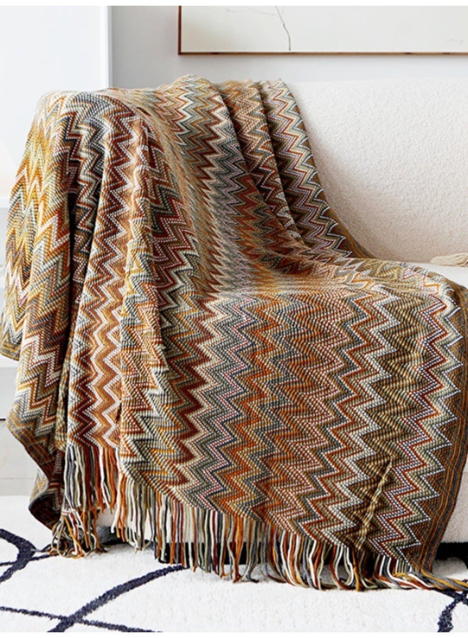 Boho Chevron Throw Blanket – Soft Woven Sofa & Bed Blanket with Tassels – Yellow – 160 × 120 cm - Image 1
