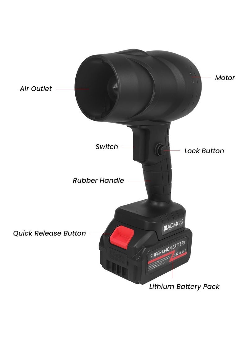 ADMOS AY-508 Cordless Electric Air Blower with 1200mAh Battery, 70mm Large Air Outlet, Turbo Motor, Speed Control, for Car Dust Cleaning, Leaves, Snow, Fire Starting, Keyboard & Home Use - Image 5