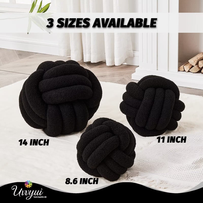 Uvvyui Knot Pillow Ball  Soft Home Decorative Pillows  Round Throw Pillow  Handmade Knotted Plush Pillow  Round Boucle Pillow Cushion (14 Inches Black) - Image 2