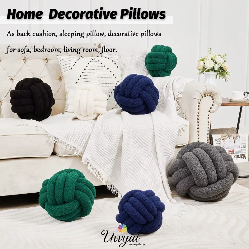 Uvvyui Knot Pillow Ball  Soft Home Decorative Pillows  Round Throw Pillow  Handmade Knotted Plush Pillow  Round Boucle Pillow Cushion (14 Inches Black) - Image 5