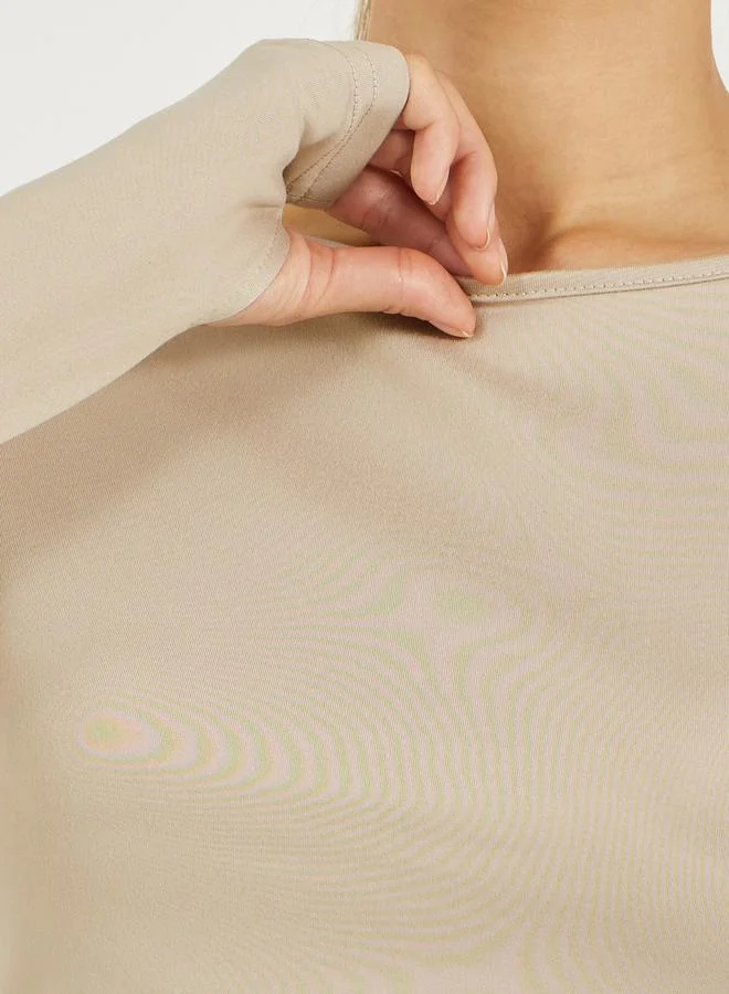 ستايلي Back Twist and Peep Thumbhole Detail Long Sleeve Top