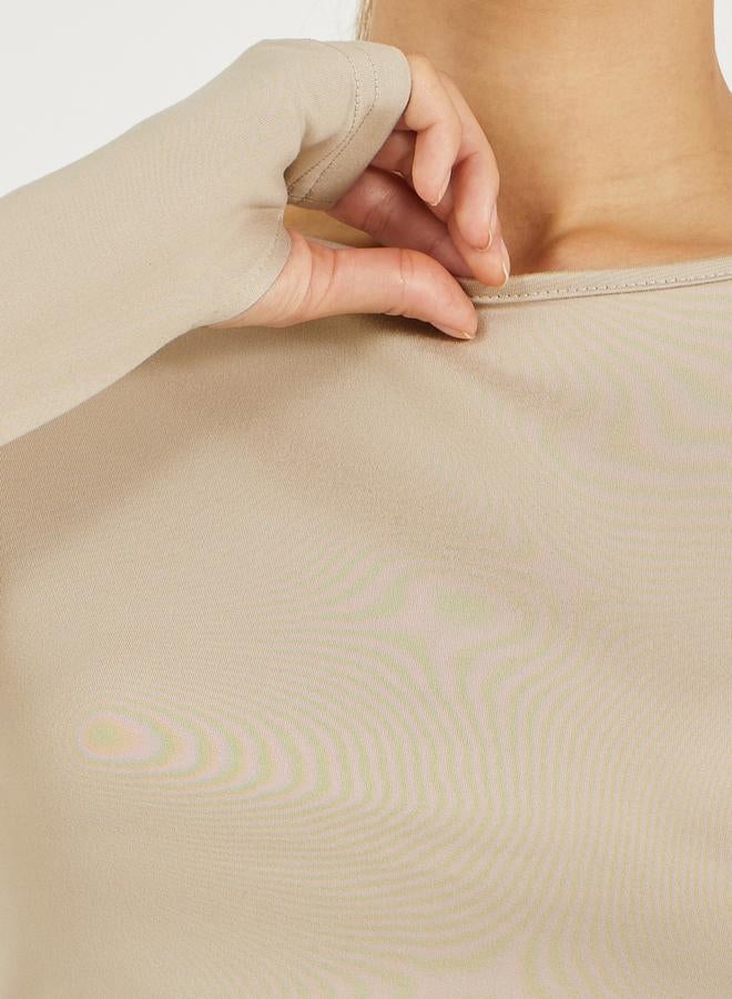 ستايلي بلوزة بأكمام طويلة بتفاصيل ملتفة وفتحة إبهام - Image 3