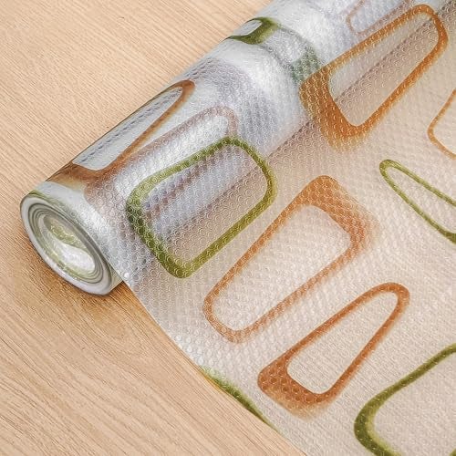 Yellow Weaves PVC Kitchen Mat Fridge Mats 45 cm X 5 Meters Anti Slip Roll, Shelf Liners Sheet for Kitchen, Shelves, Cabinet, Drawer, Wardrobe, Refrigerator, Table (Geometric Brown & Green) - Image 1