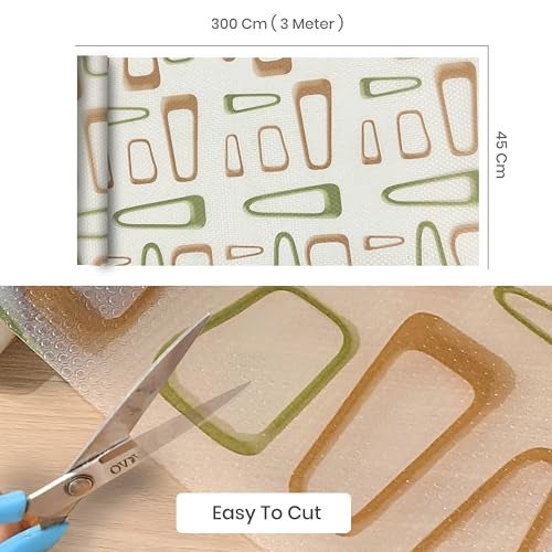 Yellow Weaves PVC Kitchen Mat Fridge Mats 45 cm X 5 Meters Anti Slip Roll, Shelf Liners Sheet for Kitchen, Shelves, Cabinet, Drawer, Wardrobe, Refrigerator, Table (Geometric Brown & Green) - Image 3
