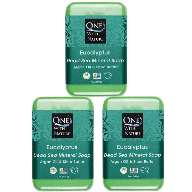 One With Nature Eucalyptus Soap 7oz 3-Pack â€“ Rejuvenating and Exfoliating Soap Bar with Dead Sea Salt for Face & Body, for Men & Women - Image 1