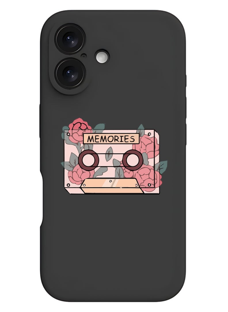 Theodor iPhone 16 Black Protective Slim Fit Case Liquid Silicone Cover with Full Body Protection Anti-Scratch Shockproof Case For iPhone - Memories - Image 1