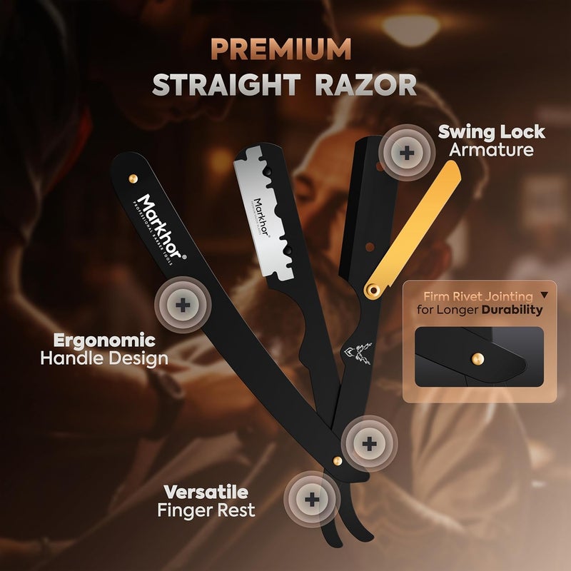 Markhor ® Straight Razor for men with Leather Pouch & Replaceable Blades | Single Blade Razor | Premium Shaving Razor | Stainless Steel Barber Razor Blade | Straight Edge Razor | Navajas Para Barbero - Image 5