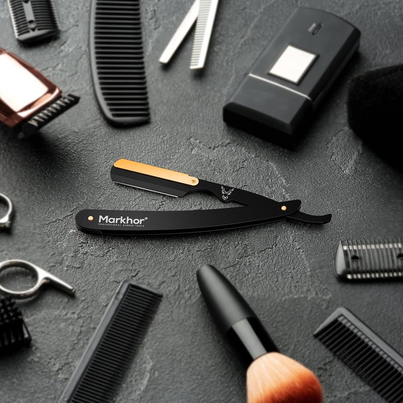 Markhor ® Straight Razor for men with Leather Pouch & Replaceable Blades | Single Blade Razor | Premium Shaving Razor | Stainless Steel Barber Razor Blade | Straight Edge Razor | Navajas Para Barbero - Image 4