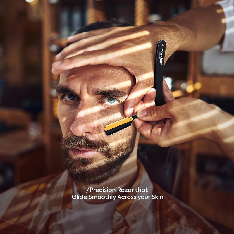 Markhor ® Straight Razor for men with Leather Pouch & Replaceable Blades | Single Blade Razor | Premium Shaving Razor | Stainless Steel Barber Razor Blade | Straight Edge Razor | Navajas Para Barbero - Image 3