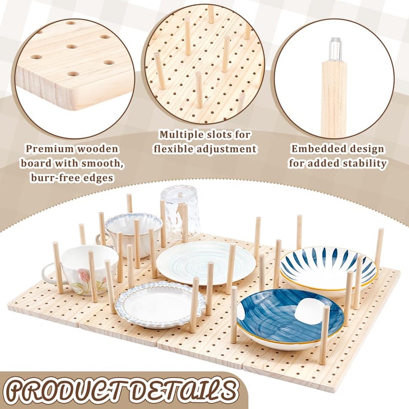peacoblue 6 - Piece Wood Pegboard Drawer Organizer Set for Dishes - Kitchen Drawer Peg Organizer 40 Pegs & Screws Included - Organizing Kitchen Dishes, Plates Pegboard Food Containers(17x5.9inch) - Image 4