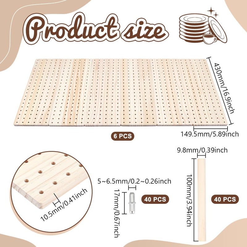 peacoblue 6 - Piece Wood Pegboard Drawer Organizer Set for Dishes - Kitchen Drawer Peg Organizer 40 Pegs & Screws Included - Organizing Kitchen Dishes, Plates Pegboard Food Containers(17x5.9inch) - Image 2